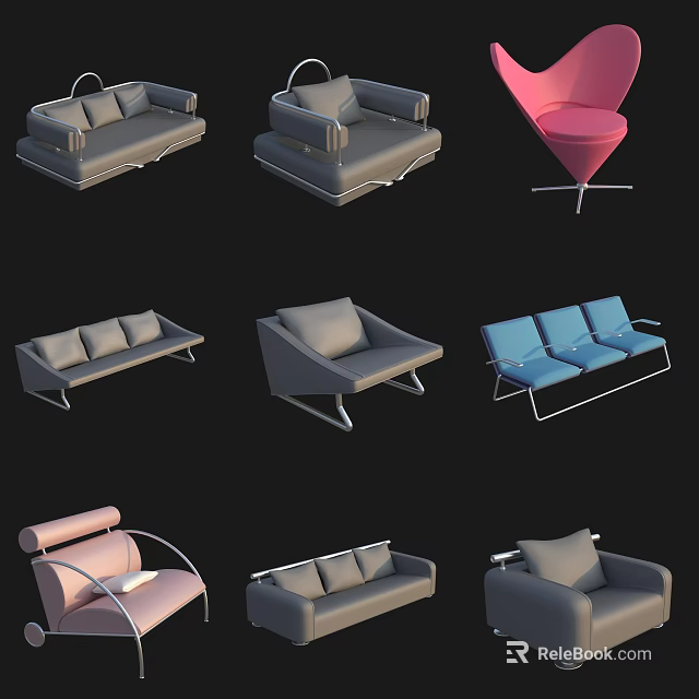 Modern Leisure Sofa Set With Gray Pink Blue Multiple Styles For Living Room 3d model 