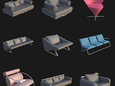 Modern Leisure Sofa Set With Gray Pink Blue Multiple Styles For Living Room 3d model