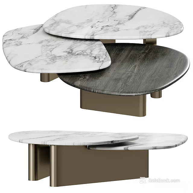 Modern Multi Tiered Coffee Table With Marble Top And Metal Frame Design 3d model