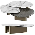 Modern Multi Tiered Coffee Table With Marble Top And Metal Frame Design 3d model