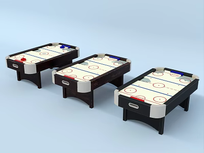 Three Wooden Air Hockey Tables With Smooth Playing Surface And Marked Lines 3d model