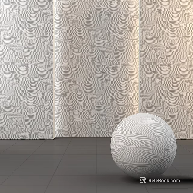 White Wavy Texture Wall Components With Spherical Element Modern Interior Design And Dark Floor 3d model