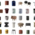 Assorted Sofa Stools in Modern Styles Diverse Colors and Creative Shapes 3d model