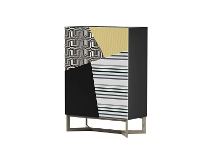 Elegant Modern Entryway Side Cabinet With Geometric Pattern Color Block And Metal Base 3d model
