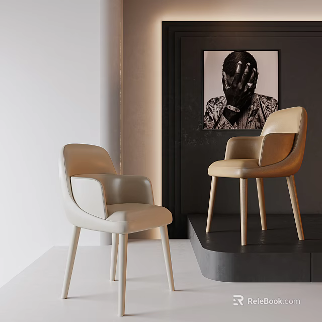 Modern Dining Chairs Beige And Light Brown Leather Upholstered With Art Decor In Modern Interior 3d model 