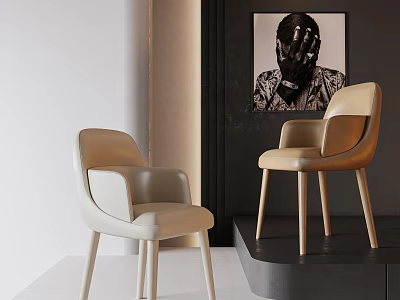 Modern Dining Chairs Beige And Light Brown Leather Upholstered With Art Decor In Modern Interior 3d model