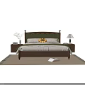 Cozy Double Bed With Green Tufted Headboard Wooden Frame Nightstand Lamp Pillows And Green Blanket