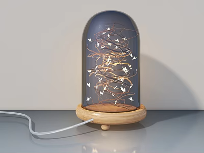 Swing Door Featuring Glass Dome Wooden Base Twisted Wires And White Birds 3d model