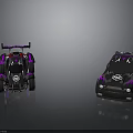 Two Black And Purple Racing Cars With Body Graphics And Rear Spoilers