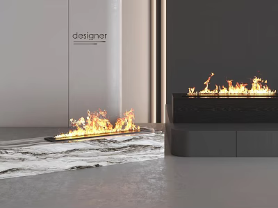 Modern Interior With Two Stylish Fireplaces And Flames 3d model