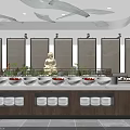 Modern Restaurant Open Buffet Dining Area With Wooden Counter Unique Ceiling Lights And Windows 3d model