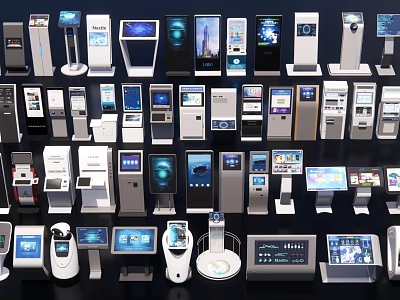 Public Facilities Featuring Various Self Service Kiosks With Digital Screens And Interactive Interfaces 3d model
