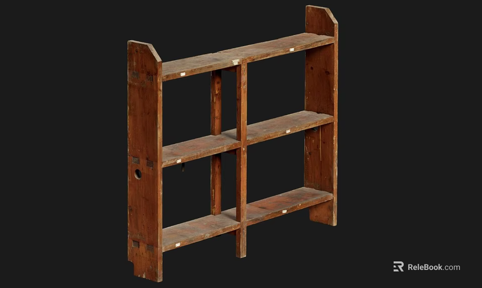 Practical Rustic Wooden Storage Shelf with Three Layers for Home Organization 3d model 