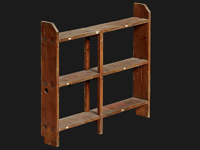 Practical Rustic Wooden Storage Shelf with Three Layers for Home Organization 3d model