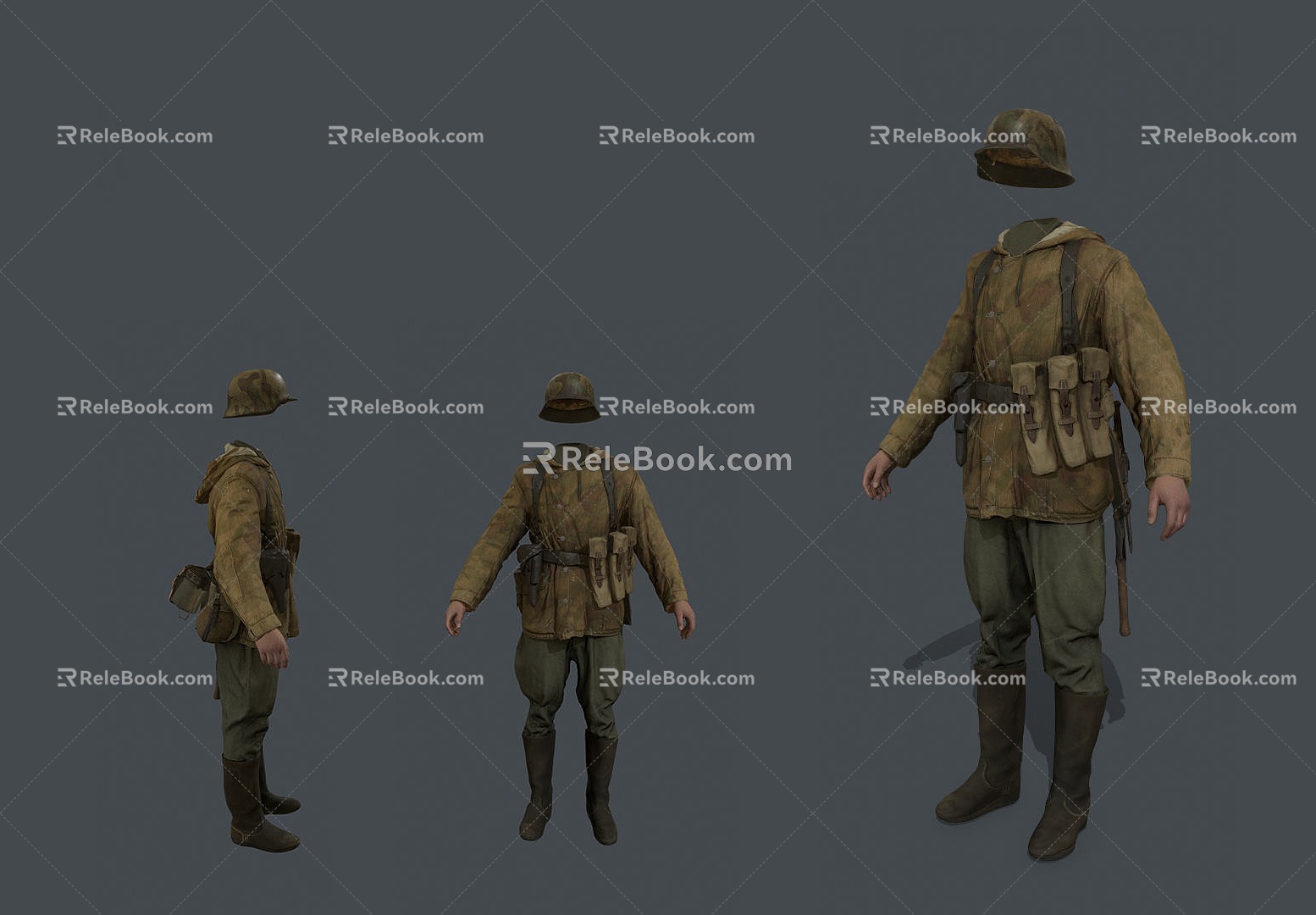 Realistic World War II German Military Uniform Realistic World War II Military Military Uniform Clothes German Military Boots Helmet Weapon 3d model