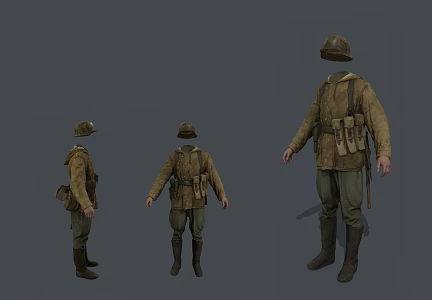 Realistic World War II German Military Uniform Realistic World War II Military Uniform Clothes German Military Boots Helmet Weapon 3d model