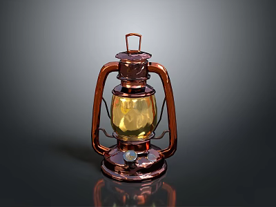 Vintage Copper Kerosene Lamp With Glass Shade And Warm Yellow Light 3d model