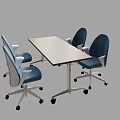 Blue Gray Office Chairs with Wheels Backrest and Armrest Around Light Table in Gray Background 3d model