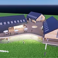 Rustic Homestay Architecture with Wooden Structures Sloped Roof Green Lawn and Terrace Area