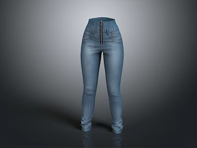 Man Wearing High Waisted Slim Fit Blue Jeans With Front Zipper Detail 3d model