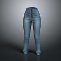 Man Wearing High Waisted Slim Fit Blue Jeans With Front Zipper Detail