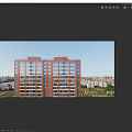 Aerial Planning High Rise Residential Building Red Brick Exterior Glass Curtain Walls Blue Sky Greenery