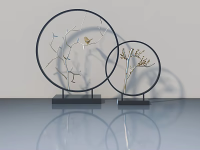Elegant Swing Door With Circular Branch And Bird Decorations On Smooth Surface 3d model