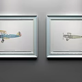 Framed Biplane Artwork With Blue Red Stripes And Light Blue Frame 3d model