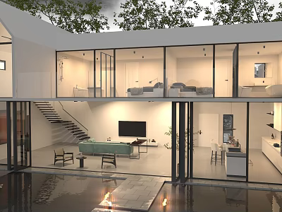 Modern Detached Villa With Large Glass Walls Open Layout And Indoor Outdoor Living Space 3d model