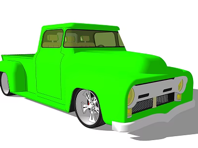 Classic Green Pickup Truck With Custom Wheels And Silver Grille Headlights 3d model