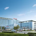 Modern Urban Architecture Complex with Green Roofs Lush Trees Parks Roads and Parking Areas