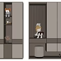 Modern Shoe Cabinet With Storage Compartments Decorative Dolls Vase And Stool For Shoes