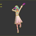 Vibrant Game Movie Character With Orange Hair Pink Dress Green Bow And Lively Waving Pose