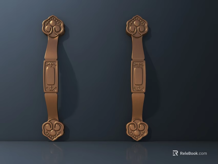 Copper Colored Vintage Door Handles With Decorative Metal Patterns For Home 3d model 