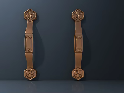 Copper Colored Vintage Door Handles With Decorative Metal Patterns For Home 3d model