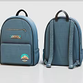 Blue Backpack Front And Back View With Small Pocket Zipper And Emblem 3d model
