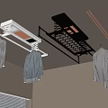 Retractable Ceiling Mounted Clothes Rack With LED Lights Hanging Shirts In Indoor Space
