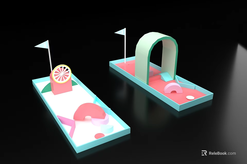 Mini Playground Course With Green Arch Small Flags And Lemon Slice Decorations 3d model 