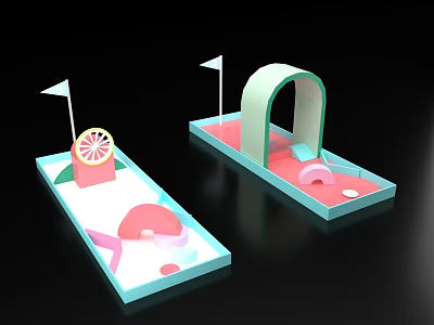 Mini Playground Course With Green Arch Small Flags And Lemon Slice Decorations 3d model