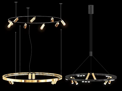 Modern Round Ring Chandelier Design With Gold Black Metal Hanging Lights 3d model