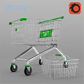 Commercial Shopping Cart With Green Handles Metal Frame And Small Basket