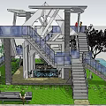 Modern Roadside Facility Featuring Observation Deck Staircases Glass Railings Lawn Benches And Trees