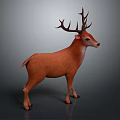 Realistic Brown Deer With Large Antlers Standing On Dark Background 3d model