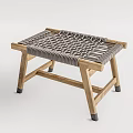 Natural Wood Stool With Gray Woven Seat And Sturdy Wooden Legs Design