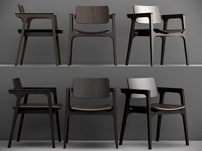 Modern Wooden Dining Chairs with Armrests and Multiple Contemporary Design Styles 3d model