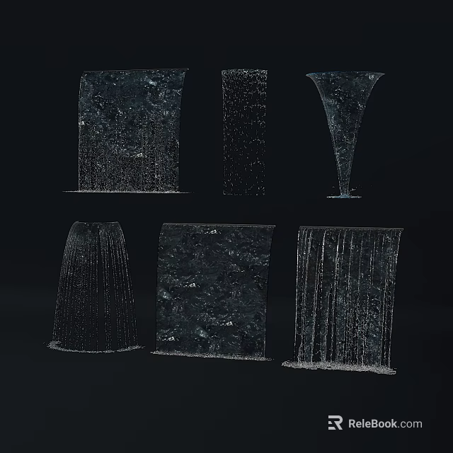 Contemporary Water Fountains Featuring Six Unique Geometric Shapes and Flowing Water 3d model 