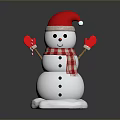 Snowman Character With Red Santa Hat Scarf Gloves And Candy Cane