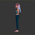 Woman with pink hair and blue sportswear in white sneakers arms outstretched 3D character