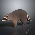 Low Poly Raccoon 3D Model in Standing Pose on Gray Background with Reflective Surface 3d model