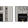 Elegant Modern Interior Featuring Piano And Art Supplies Storage Cabinet Shelves